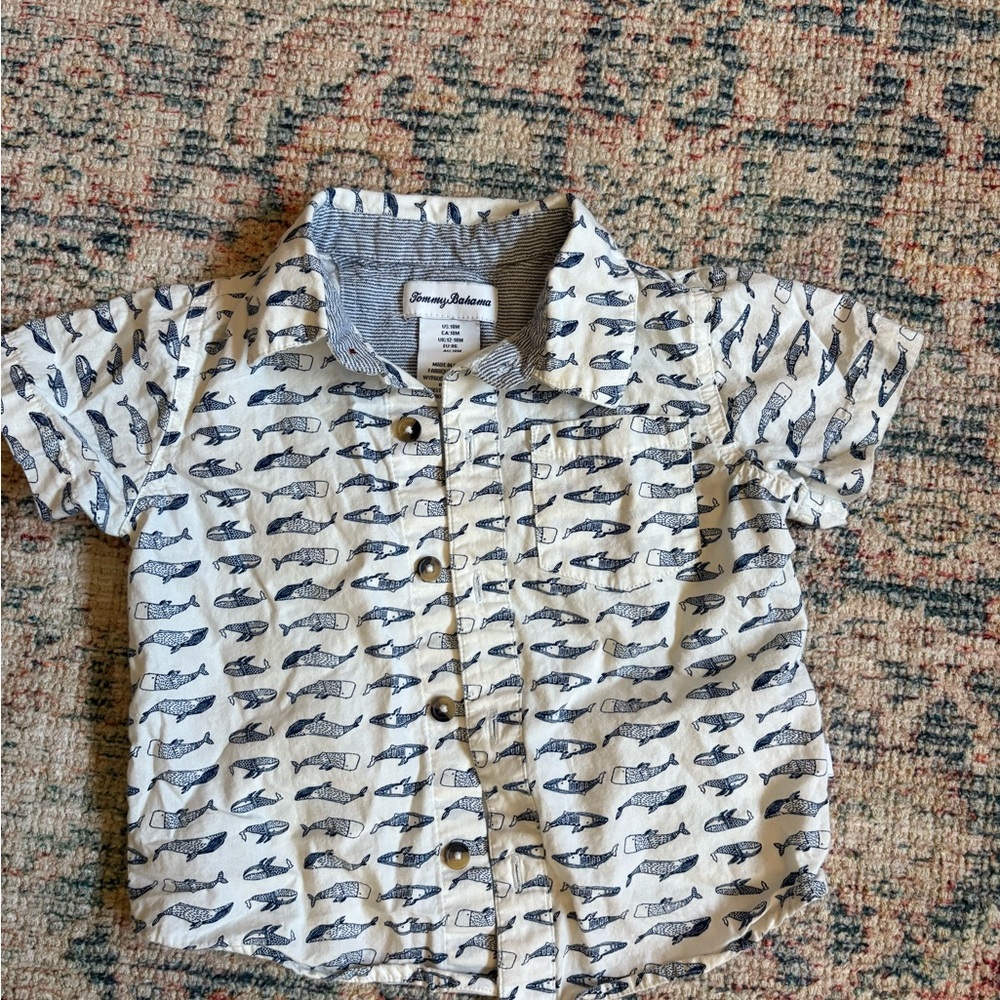 Tommy Bahama Toddler Shirt - White with Blue Fish Print